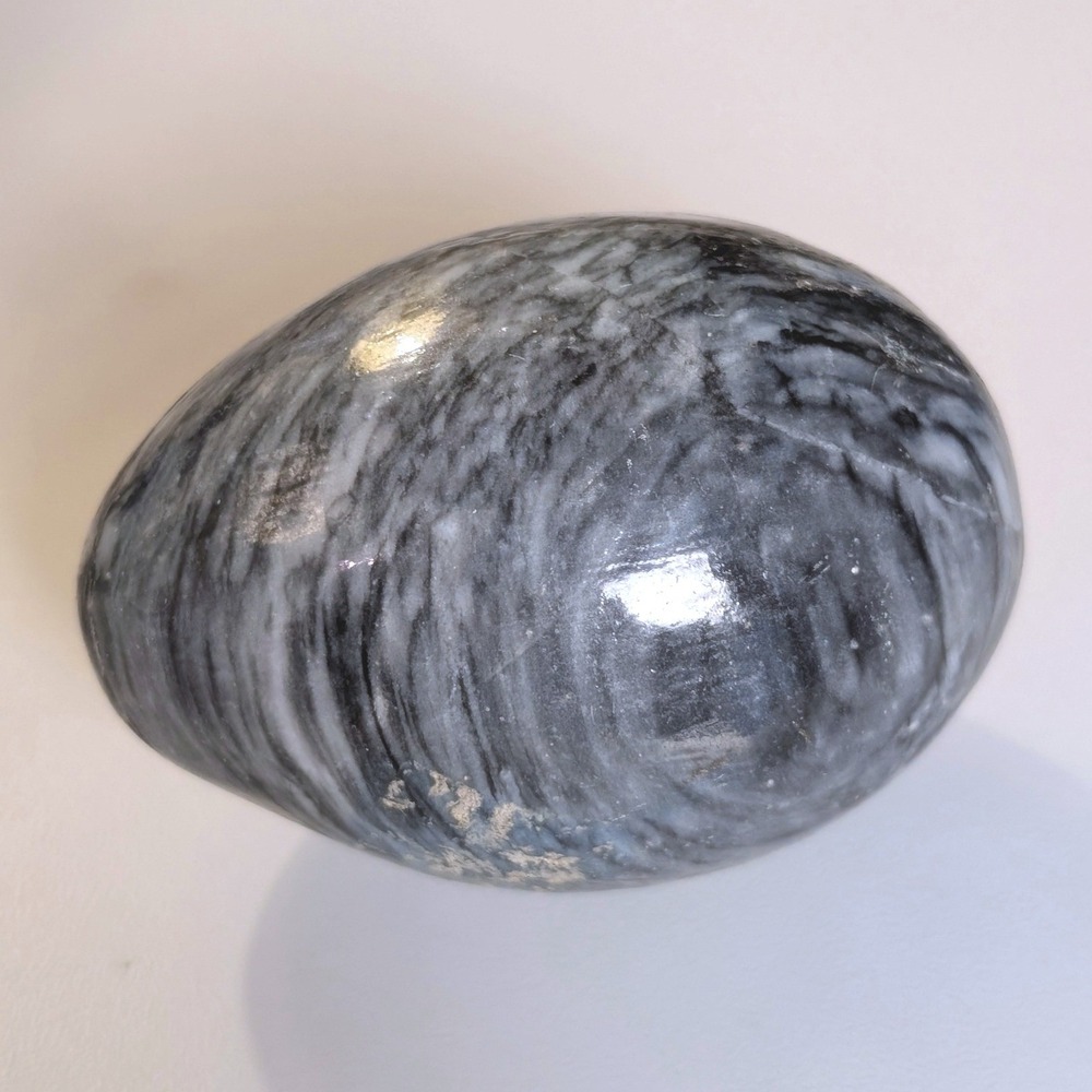 Vintage Black White Swirl Polished Marble Stone Egg Decorative Paperweight 3in - Picture 2 of 6